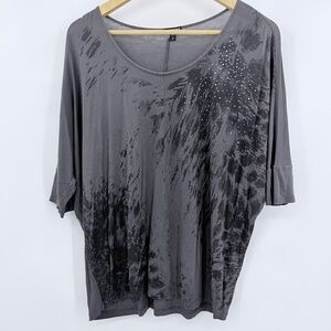 Express Gray & Black Dolman Sleeve Studded Shirt Womens Size M Oversized Y2K